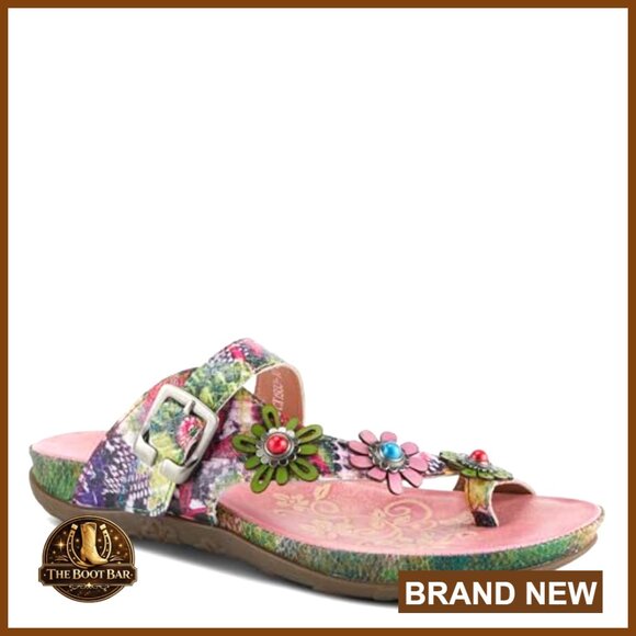 Adjustable Strap Slide Sandals with Snake Skin Pattern Leather Flexible Sole - Picture 2 of 7